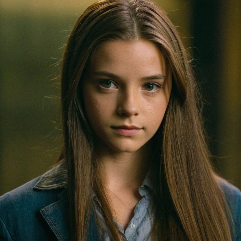 front shot, actor photo of a Girl with long hair  looks at viewer, cinematic shot