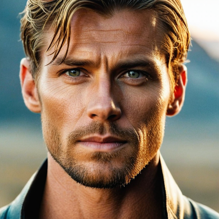 front shot, actor photo of a The most beautiful man in the world  looks at viewer, cinematic shot