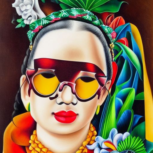 Asian artist lady with cool glasses by Frida Kahlo