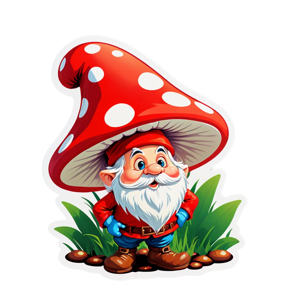 with a toadstool, with an enchanted look, with a gnome mushroom stickers