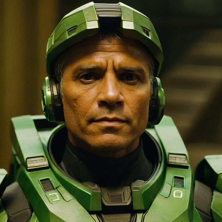 front shot, actor photo of a Portana from halo  looks at viewer, cinematic shot