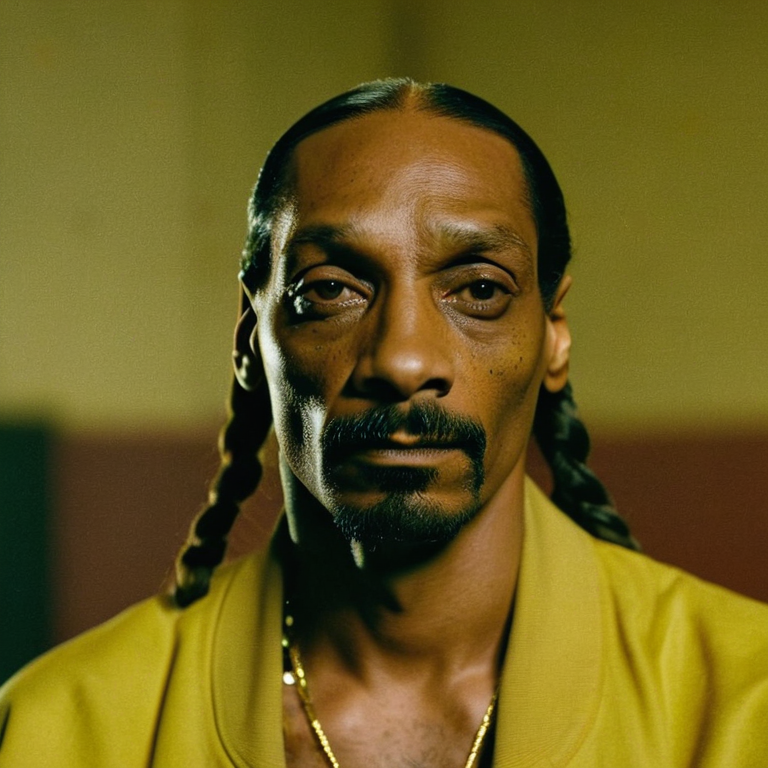 front shot, actor photo of a Snoop dog  looks at viewer, cinematic shot
