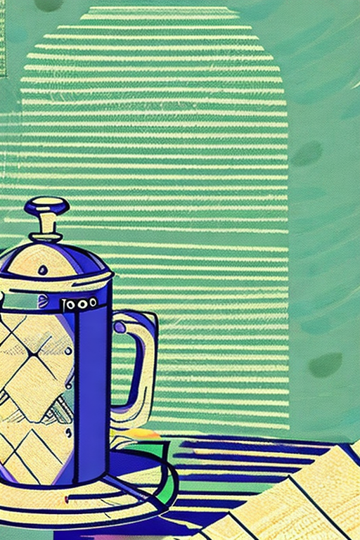 AI generated art representing "cafetiere, coffeeshop table, beautiful, sunny, summer morning."