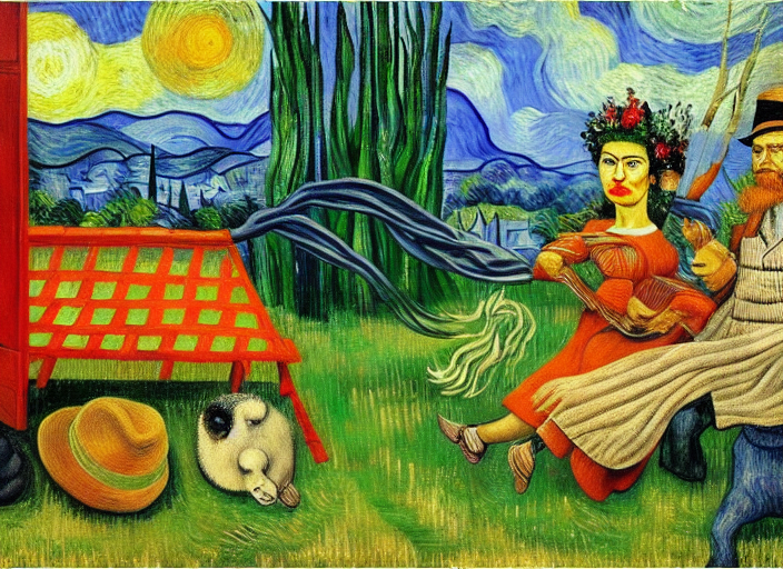 by Vincent van Gogh by Rene Magritte surrealist by Frida Kahlo