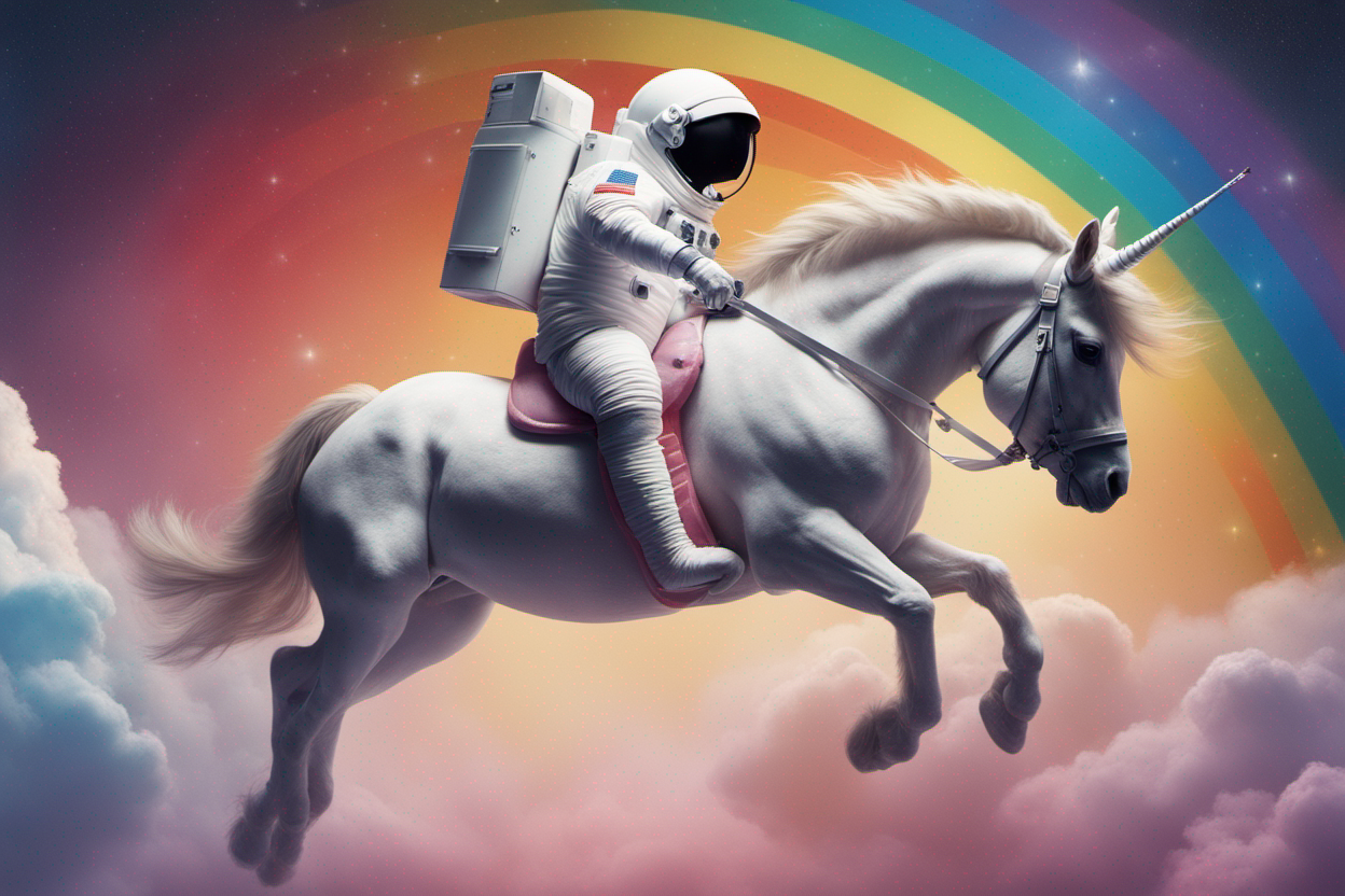 An astronaut riding a unicorn