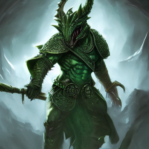 Stable Diffusion prompt Green dragonborn, portrait, dnd, PromptHero