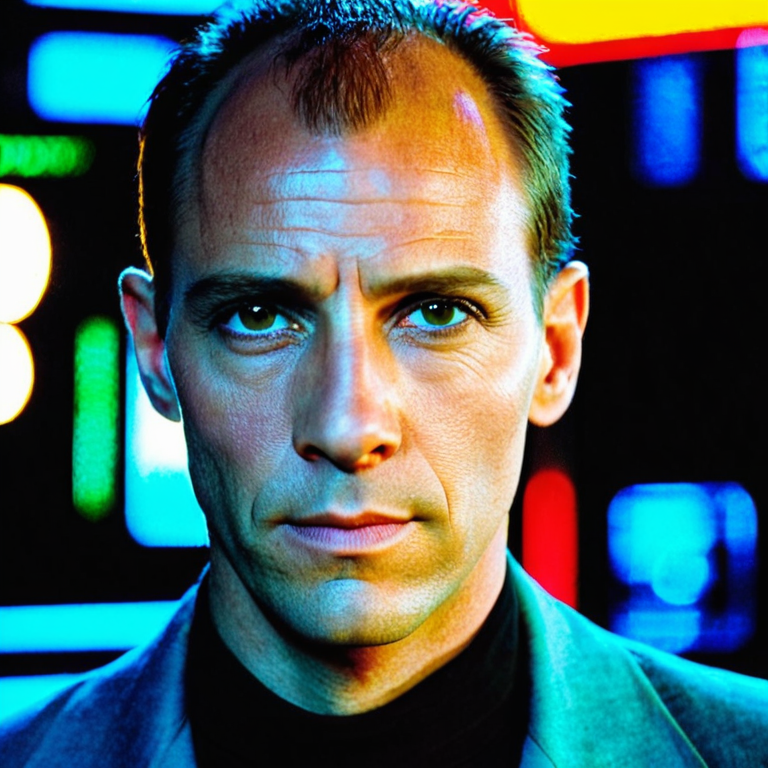 front shot, actor photo of a bald  looks at viewer, cinematic shot