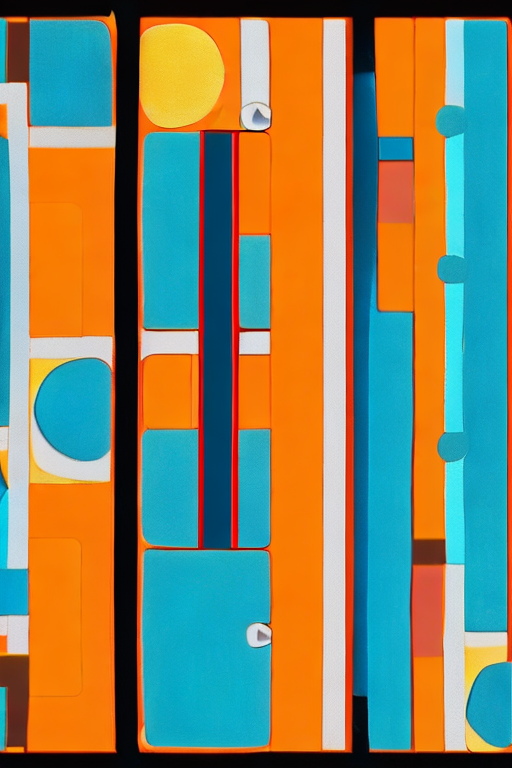 AI generated art representing "Create a striking geometric pattern characterized by bold colors like mustard yellow, turquoise, and burnt orange, with clean lines and a strong mid-century modern aesthetic, featuring overlapping circles and rectangles."