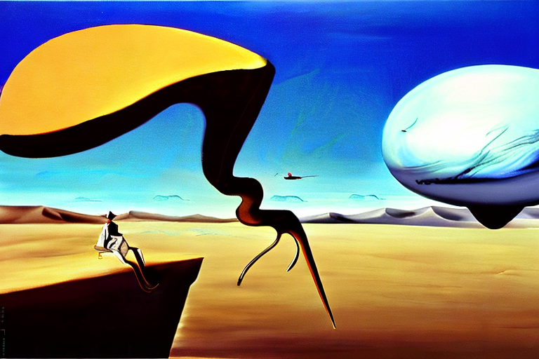 AI generated art representing "Generate a captivating dreamscape with surreal elements, such as melting clocks and levitating boulders, set against a desert backdrop with a calm sky, reminiscent of Salvador Dalí's "The Persistence of Memory.""