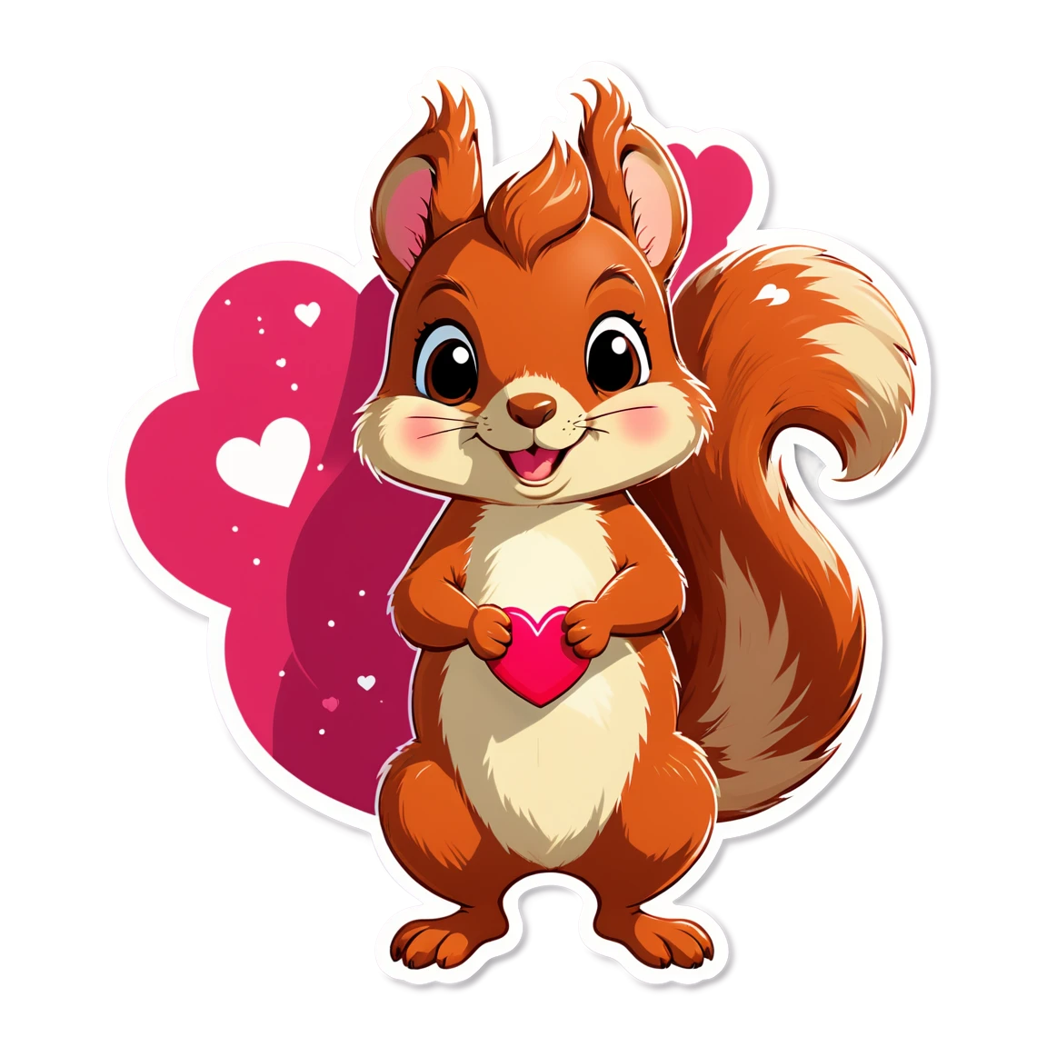 squirrel with a heart, with a tiny nose, with a smile, with sparkles cute-animal stickers