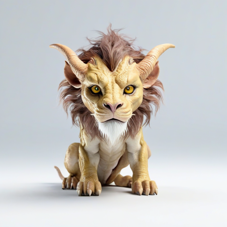 white background, front shot studio 3D render of chimera  looks at viewer, cinematic shot
