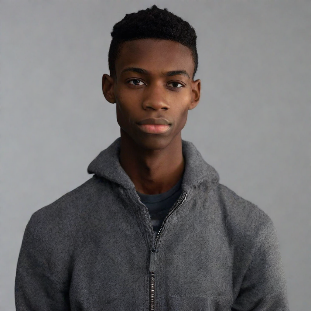front shot, photo of Black male, skinny, approximately 5’8”, high school age  looks at viewer, cinematic shot