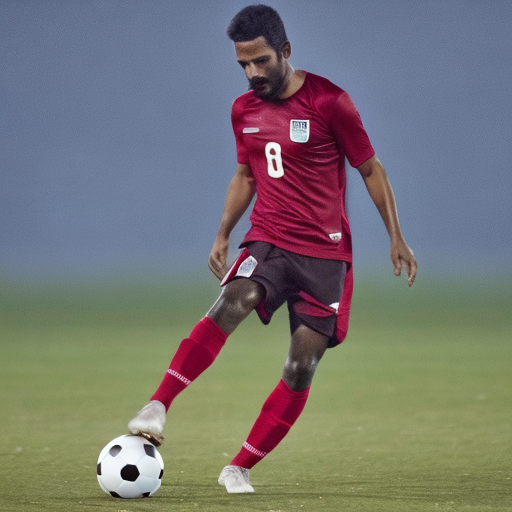 Openjourney prompt a man playing football in qatar PromptHero