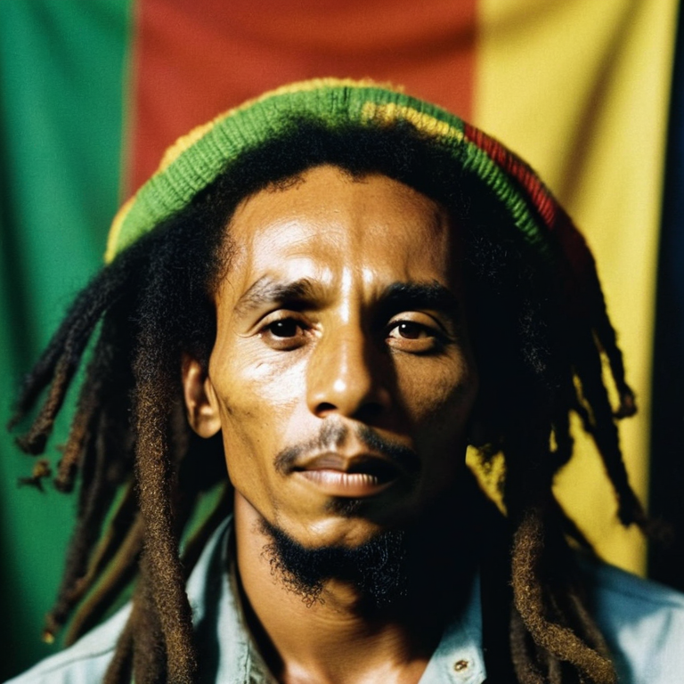front shot, actor photo of a Bob Marley  looks at viewer, cinematic shot