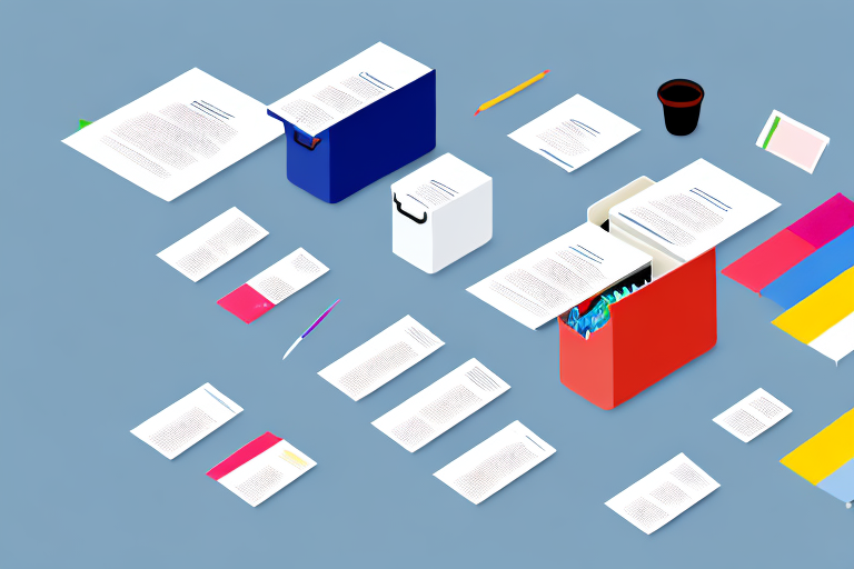 a filing cabinet with folders of different colors, representing an organized policy and procedure manual, hand-drawn abstract illustration for a company blog, in style of corporate memphis, faded colors, white background, professional, minimalist, clean lines