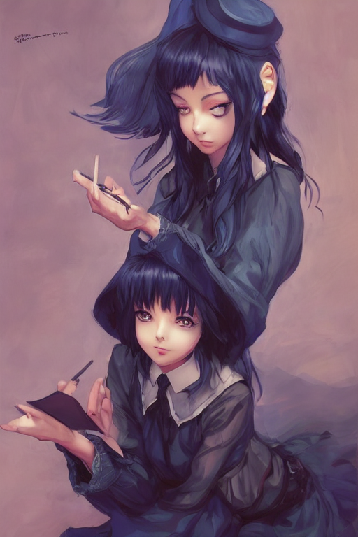 Stable Diffusion prompt: anime, dark blue haired, witch - PromptHero