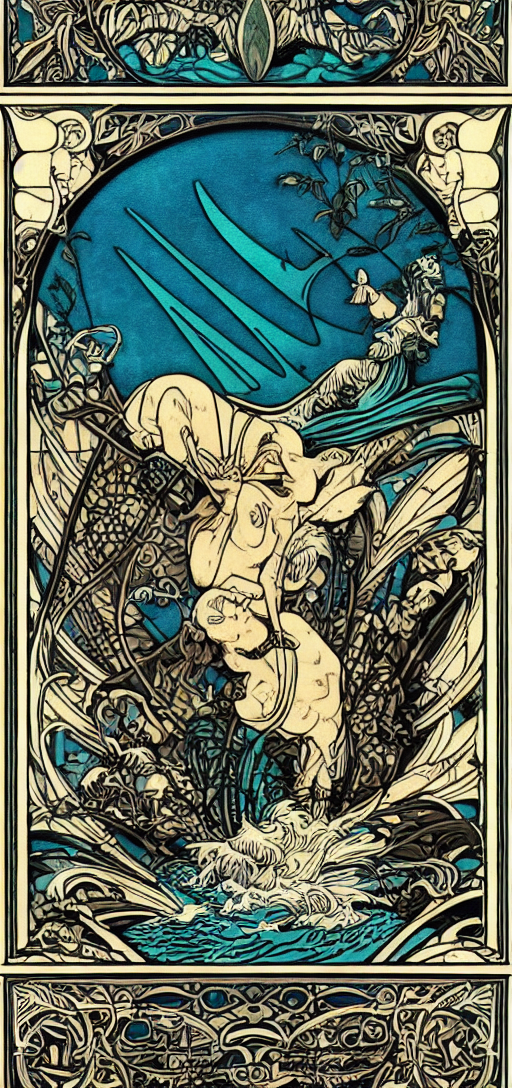 Crazy dude surfer art nouveau