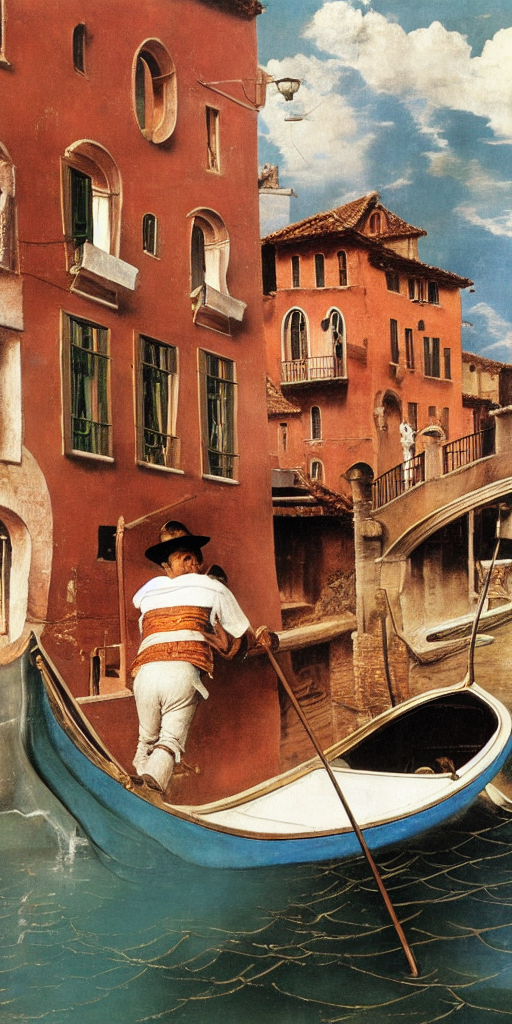 Man on Gondola in canal  by Salvador Dali by da Vinci by Norman Rockwell by Frida Kahlo