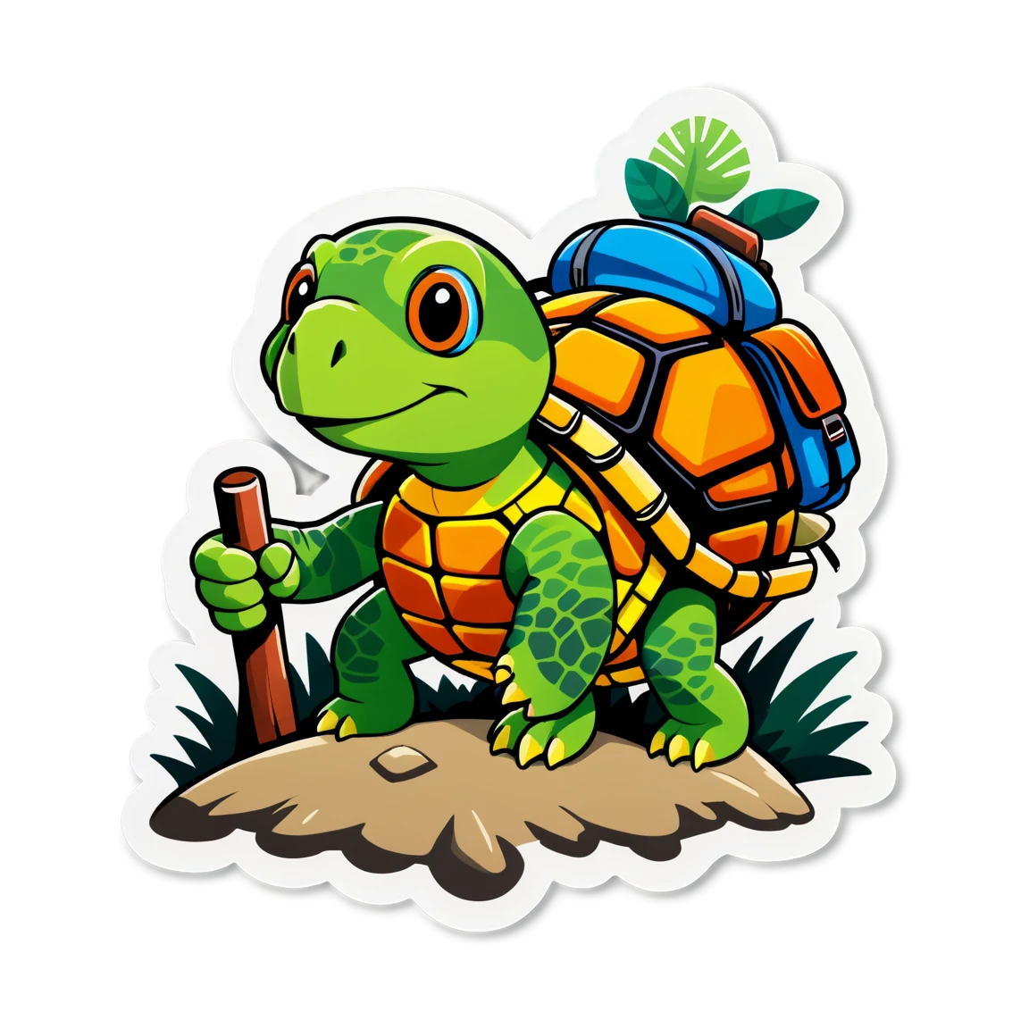 A turtle with hiking equipment going through the mountains turtle stickers