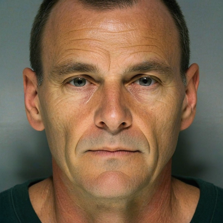 front shot, mugshot photo of a Caucasian man 50s cleanshaven  looks at viewer, cinematic shot