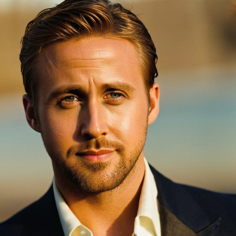 front shot, actor photo of a Handsome Ryan gosling  looks at viewer, cinematic shot