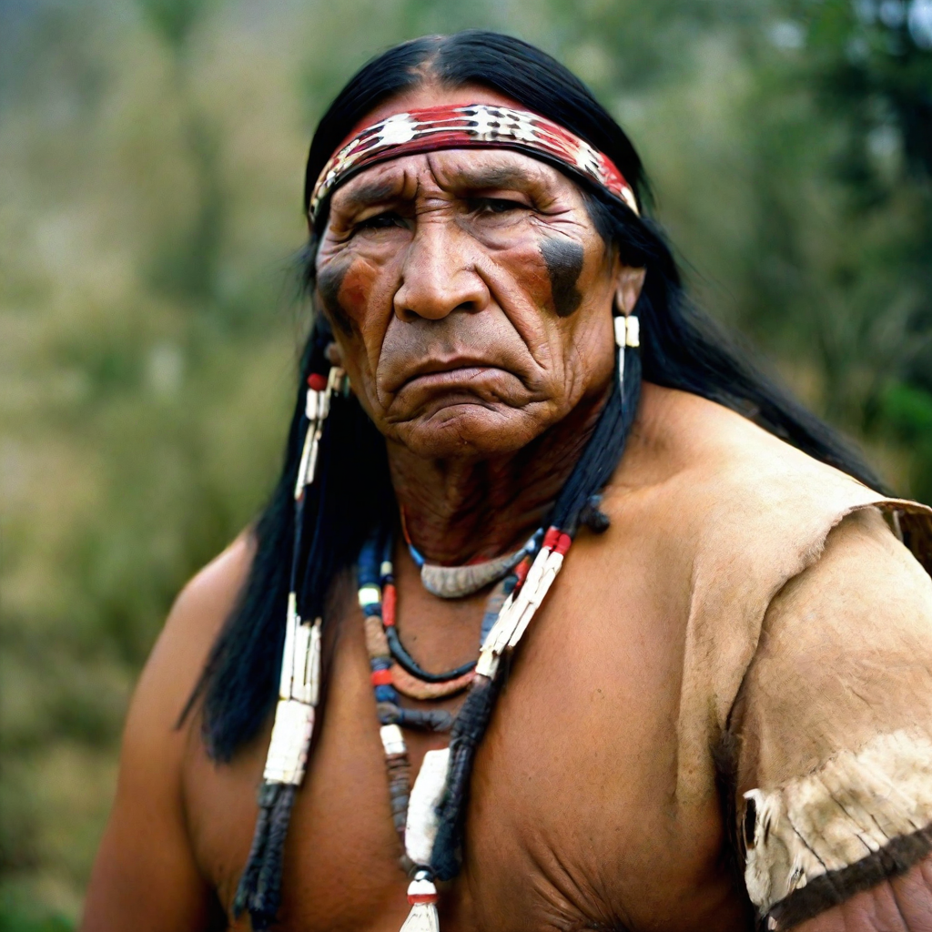 front shot a native american man, realistic, HD color photograph
