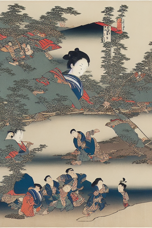 Dancing people by Hokusai