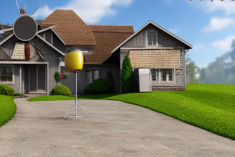 A person standing in front of a house on a sunny day  Pixar 3D render