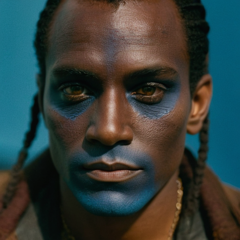 front shot, actor photo of a Blue skin  looks at viewer, cinematic shot