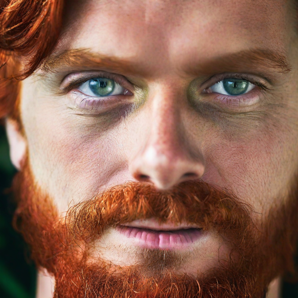 a man with green eyes and red hair, realistic, HD color photograph