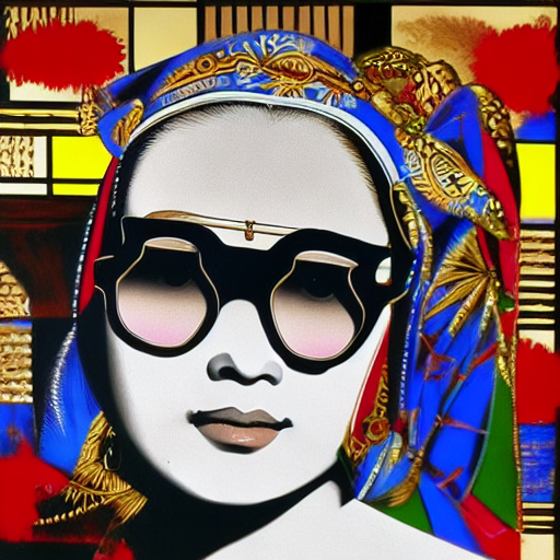 Asian artist lady with cool glasses by da Vinci and Warhol