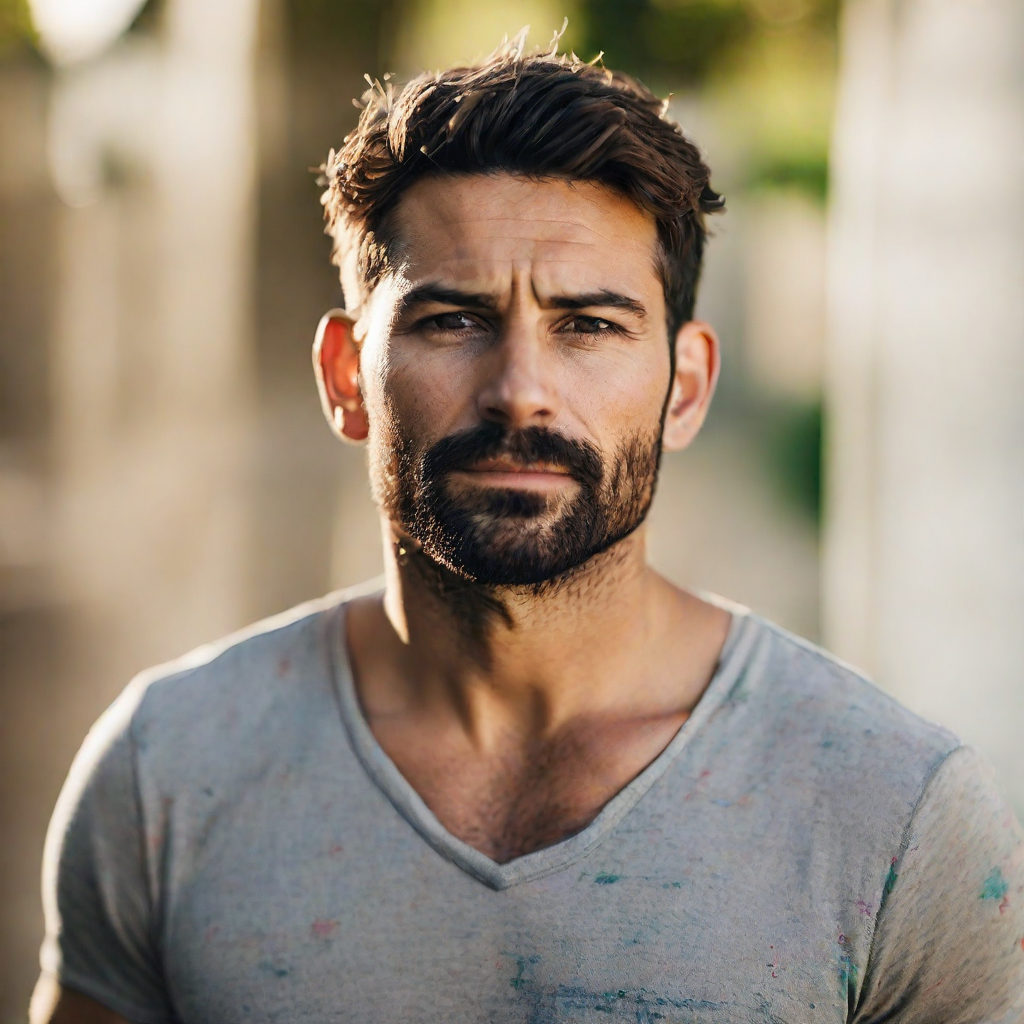 front shot, photo of 30 yo  looks at viewer, cinematic shot