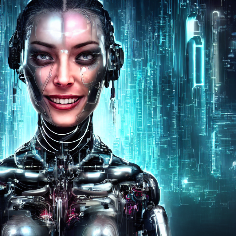 Stable Diffusion Prompt: Cyborg Woman Happy| Beautiful - PromptHero