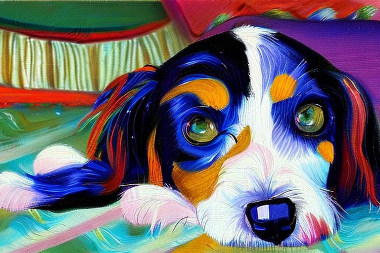 AI generated art representing "An incredibly fluffy dog with very long ears"