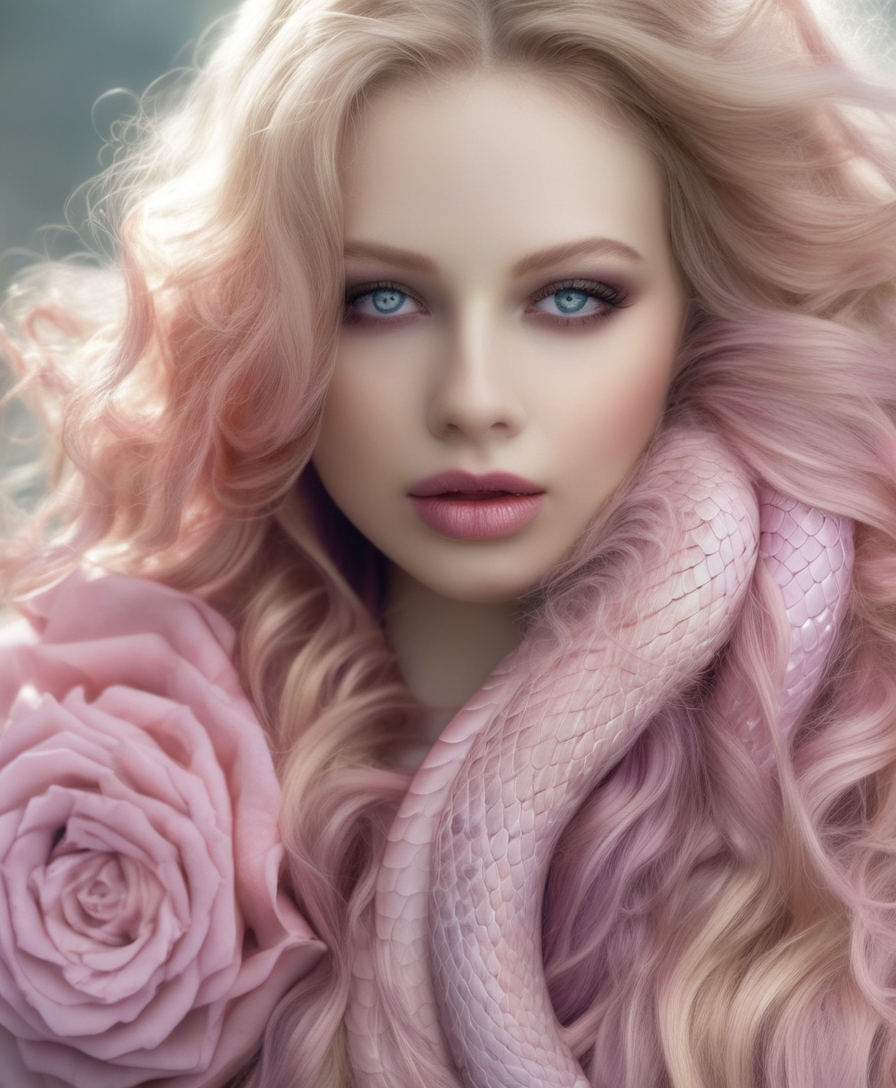 A beautiful alluring girl with pale and porcelain skin that shines softly with pink tinted cheeks and soft rosy lips. Sh