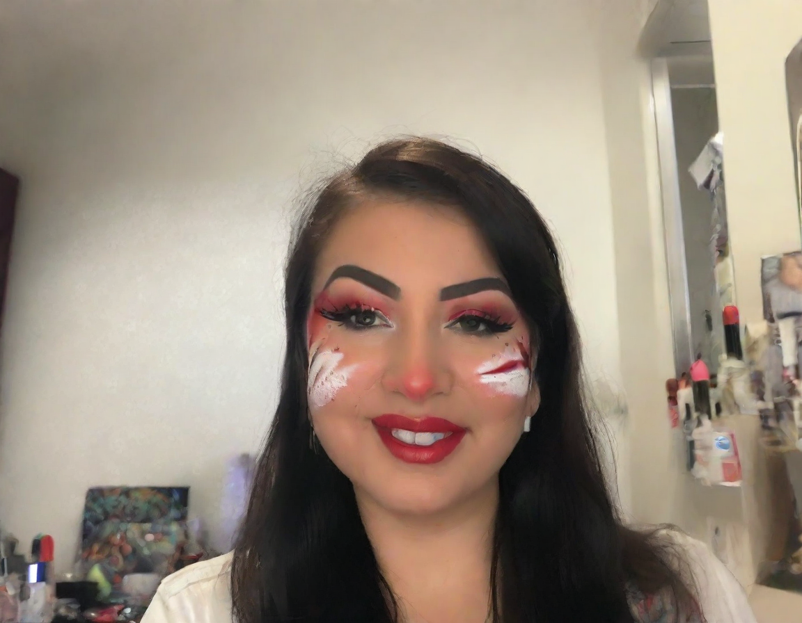 front shot, photo of red lipstick, face painting