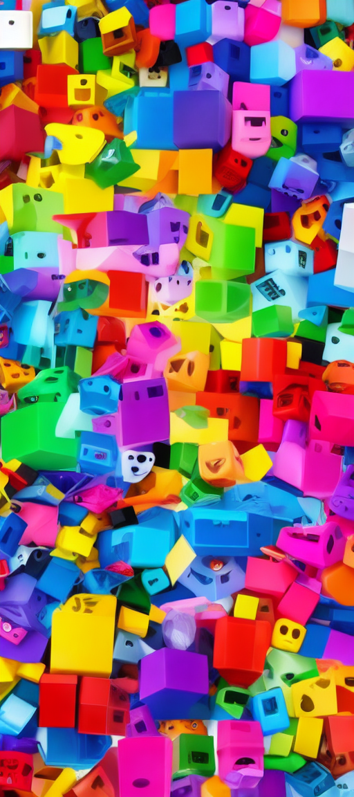 A bunch of colorful cube characters with numbers over their head