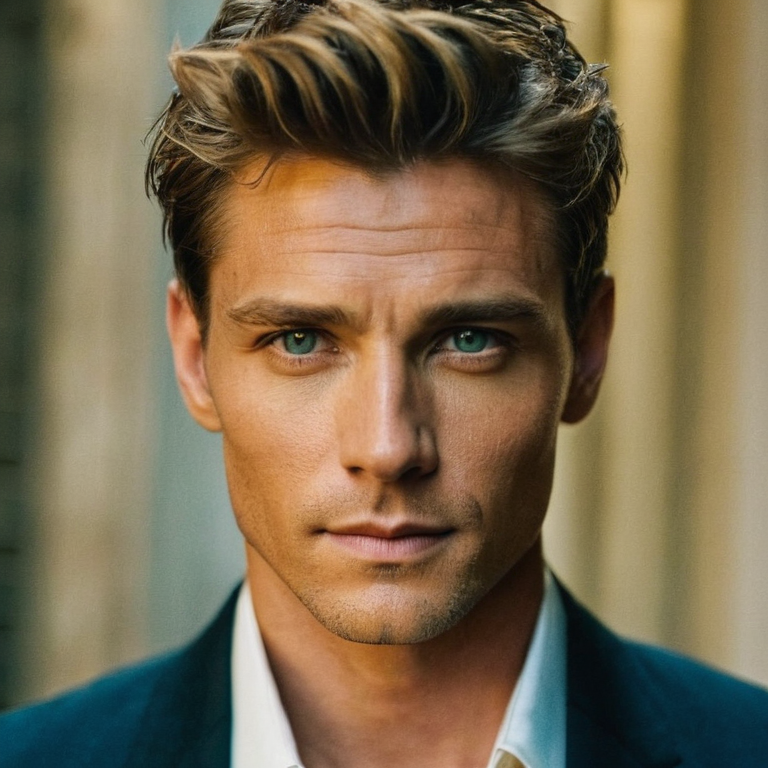 front shot, actor photo of a The most beautiful man in the world  looks at viewer, cinematic shot