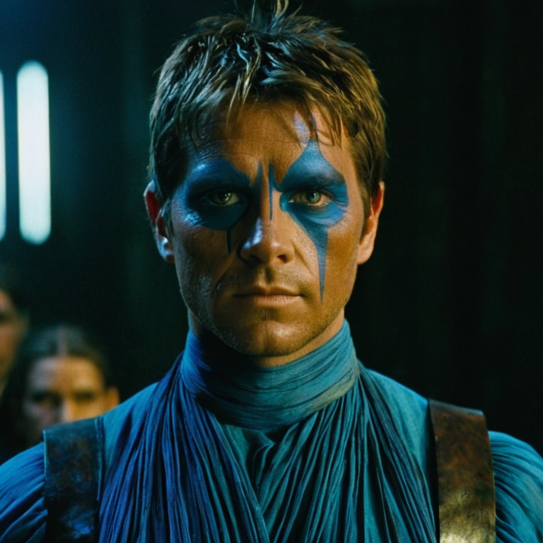 front shot, actor photo of a Blue face  looks at viewer, cinematic shot