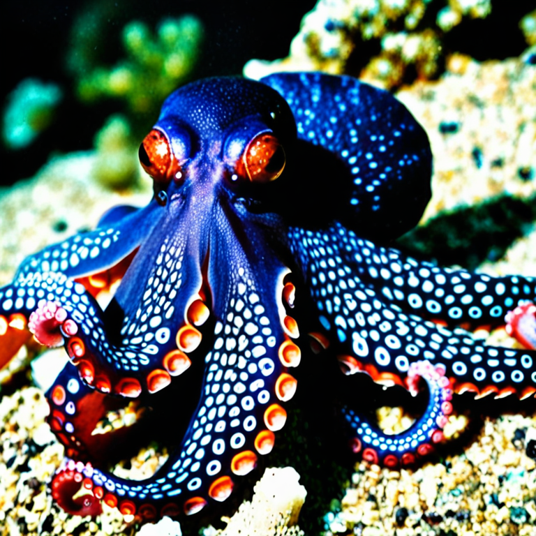 front shot,  photo of a octopus  looks at viewer, cinematic shot