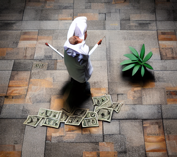 A person standing on a lot of cash