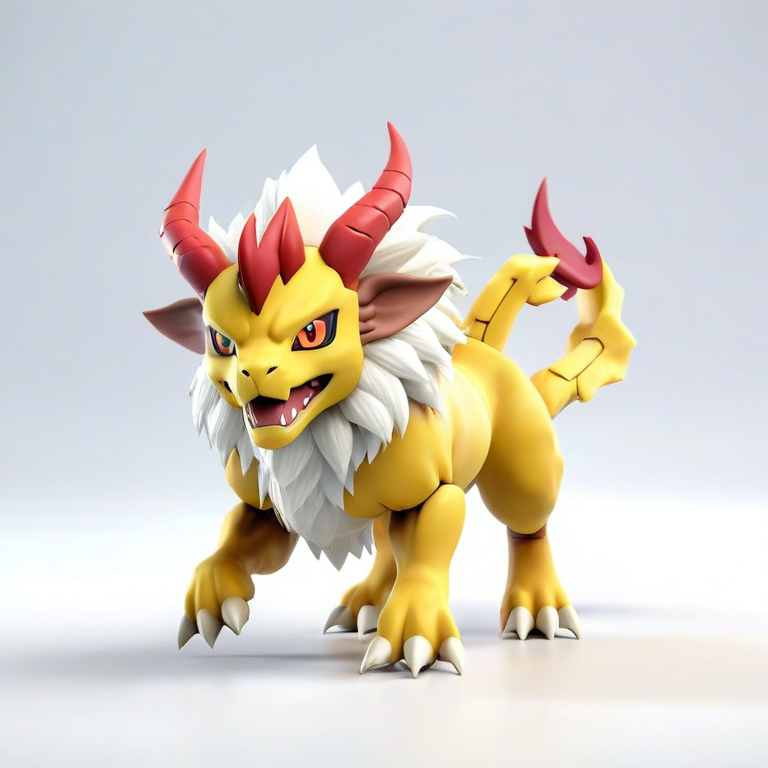 white background, front shot studio 3D render of chimera pokemon, cinematic shot