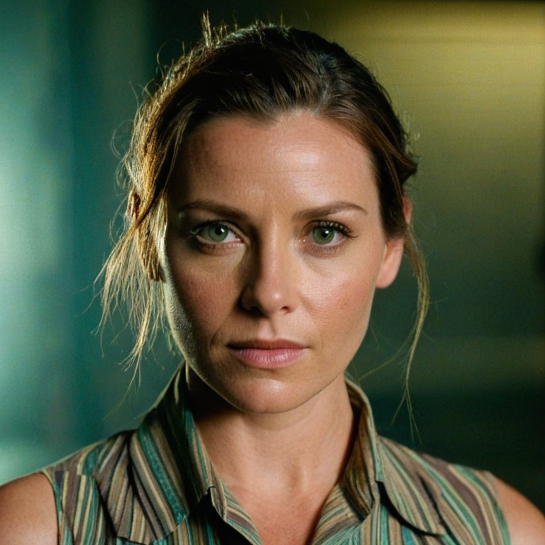 front shot, actor photo of a woman  looks at viewer, cinematic shot