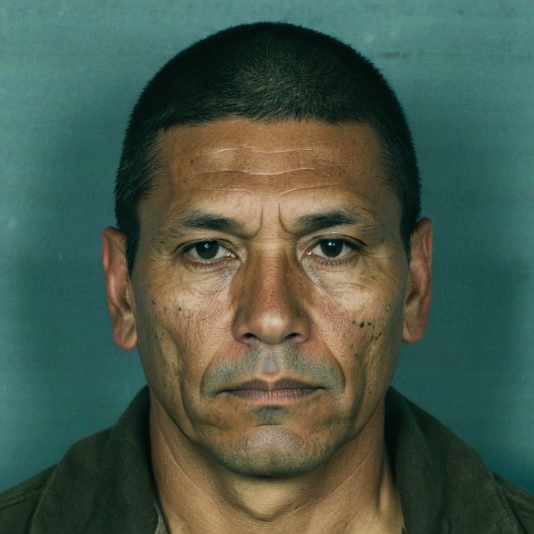front shot, mugshot photo of a native american, short hair 40, man  looks at viewer, cinematic shot