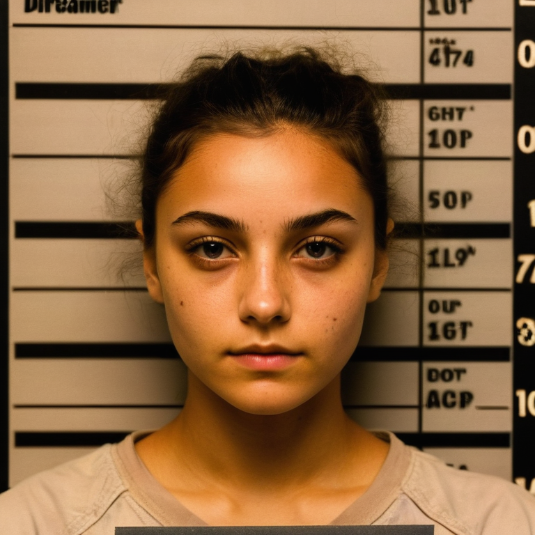 front shot, mugshot photo of a beautiful dreamer  looks at viewer, cinematic shot