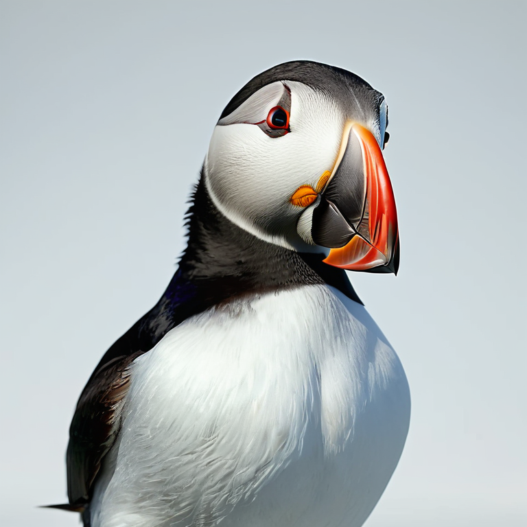 white background, front shot studio 3D render of puffin atlantic, cinematic shot