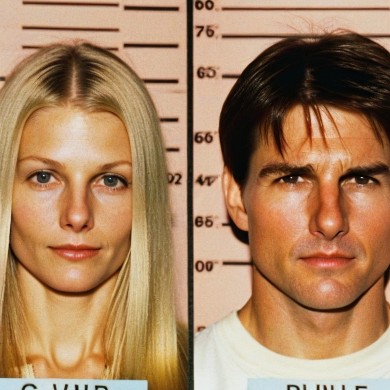 front shot, mugshot photo of a gweneth paltrow and tom cruise had a baby  looks at viewer, cinematic shot
