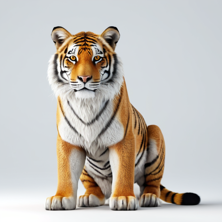 white background, front shot studio 3D render of tiger lion fox, cinematic shot
