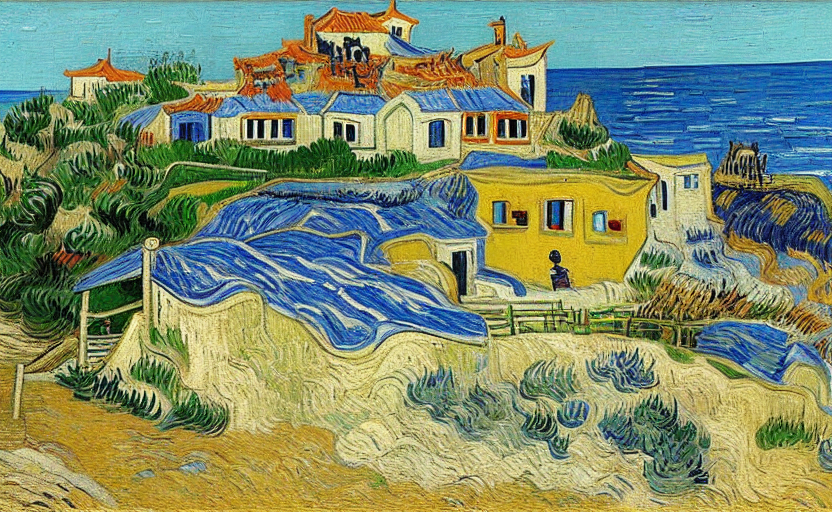 Houses on a cliff by the beach and sea by Vincent van Gogh