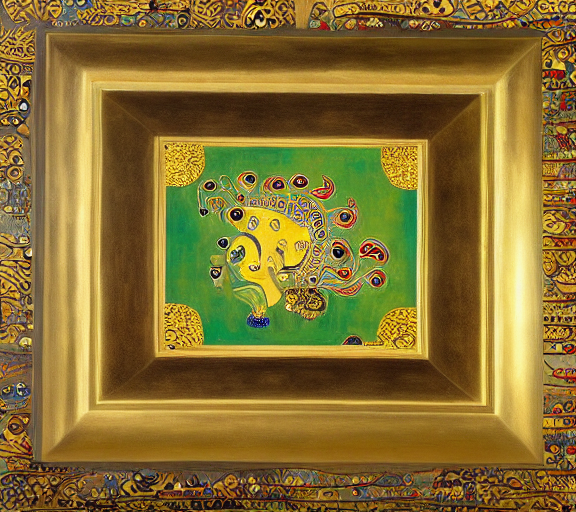 Tanjori style painting with 24k gold of sacred peacock by Gustav Klimt by da Vinci by Frida Kahlo by Norman Rockwell by 